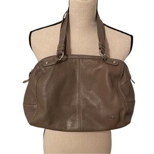 The Sak Taupe Beige Leather Portobello Satchel Bag Medium Size Zip Pockets EUC